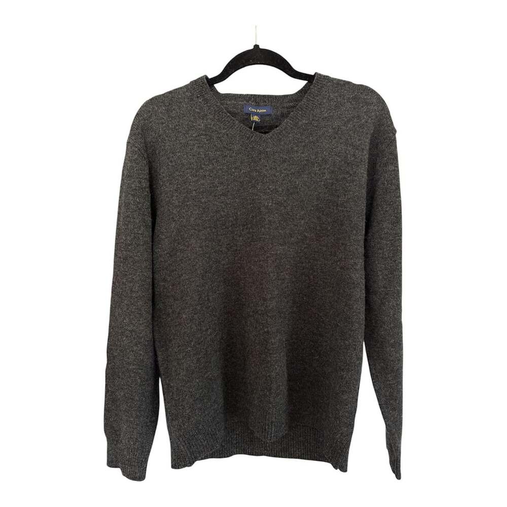 Club Room Essentials Charcoal Heather 100% Lambswool V-Neck Sweater Size L